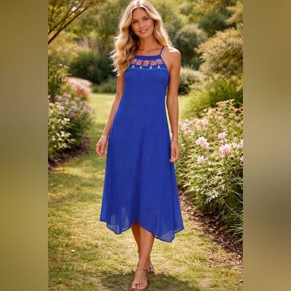 My Michelle Dresses & Skirts - NWT My Michelle Blue Handkerchief Hem Embroidered Sundress size M